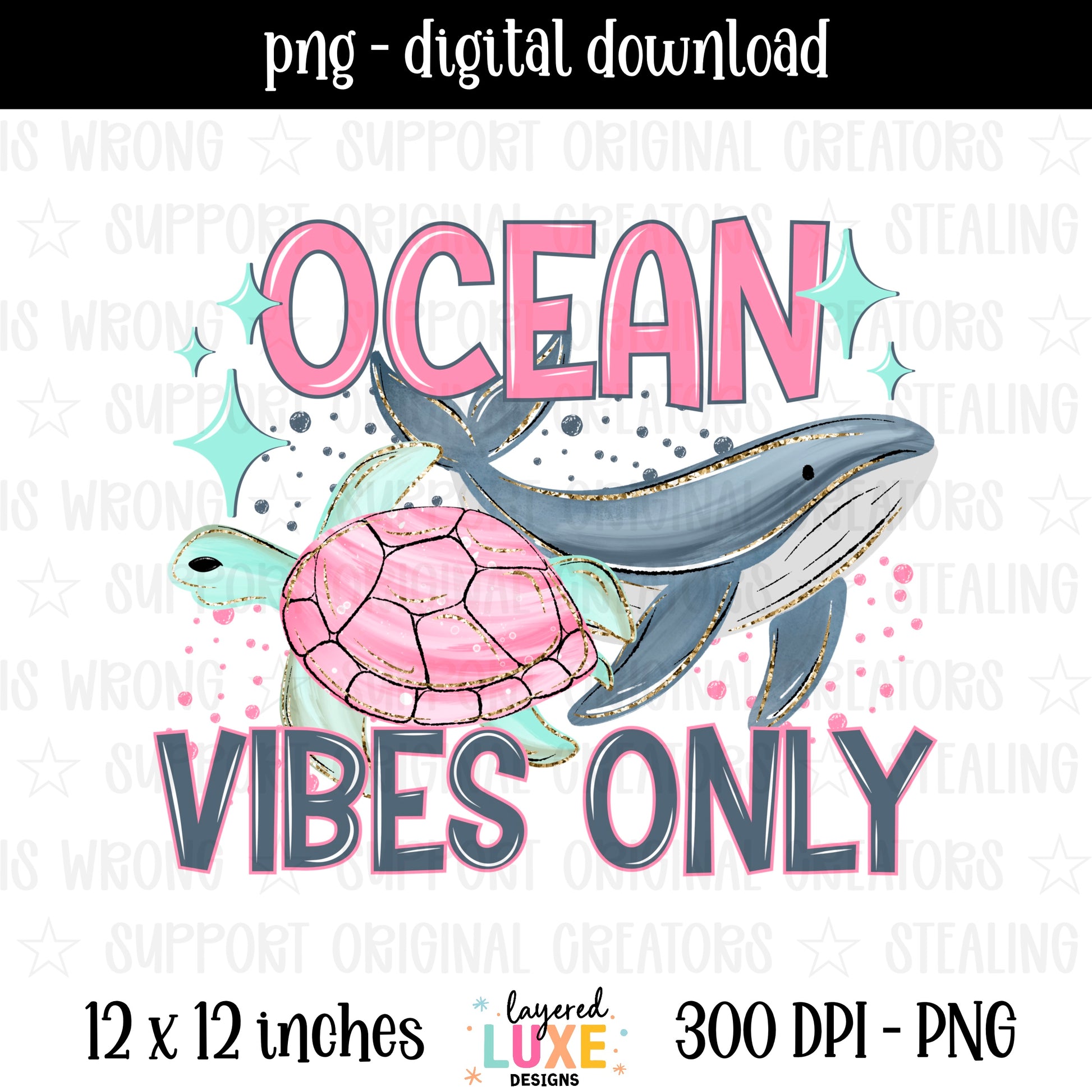 Ocean life bundle PNG digital download including PNG design, seamless pattern and 16 oz cup wrap with pink sea turtles, whales, fish and seashells, 300 DPI
