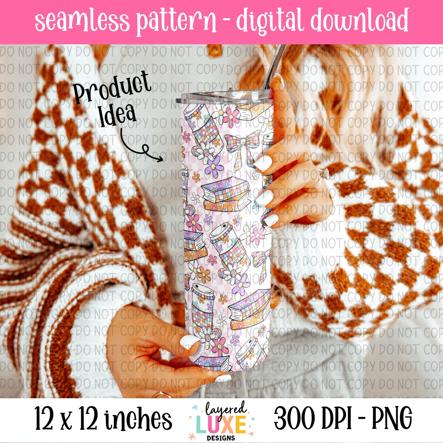 Book Girly Seamless File Digital Download