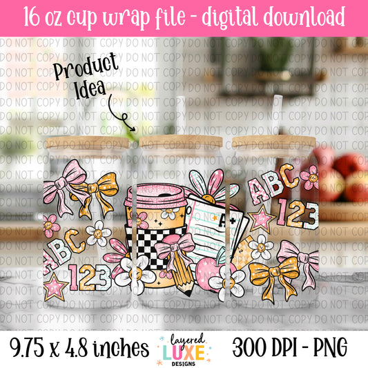 Teacher Vibes 16oz Cup Wrap PNG Digital Download