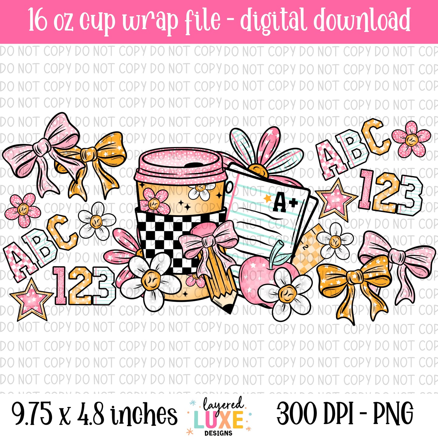 Teacher Vibes 16oz Cup Wrap PNG Digital Download