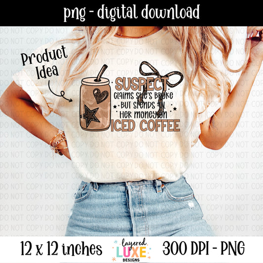 Suspect Claims Iced Coffee PNG Digital Download