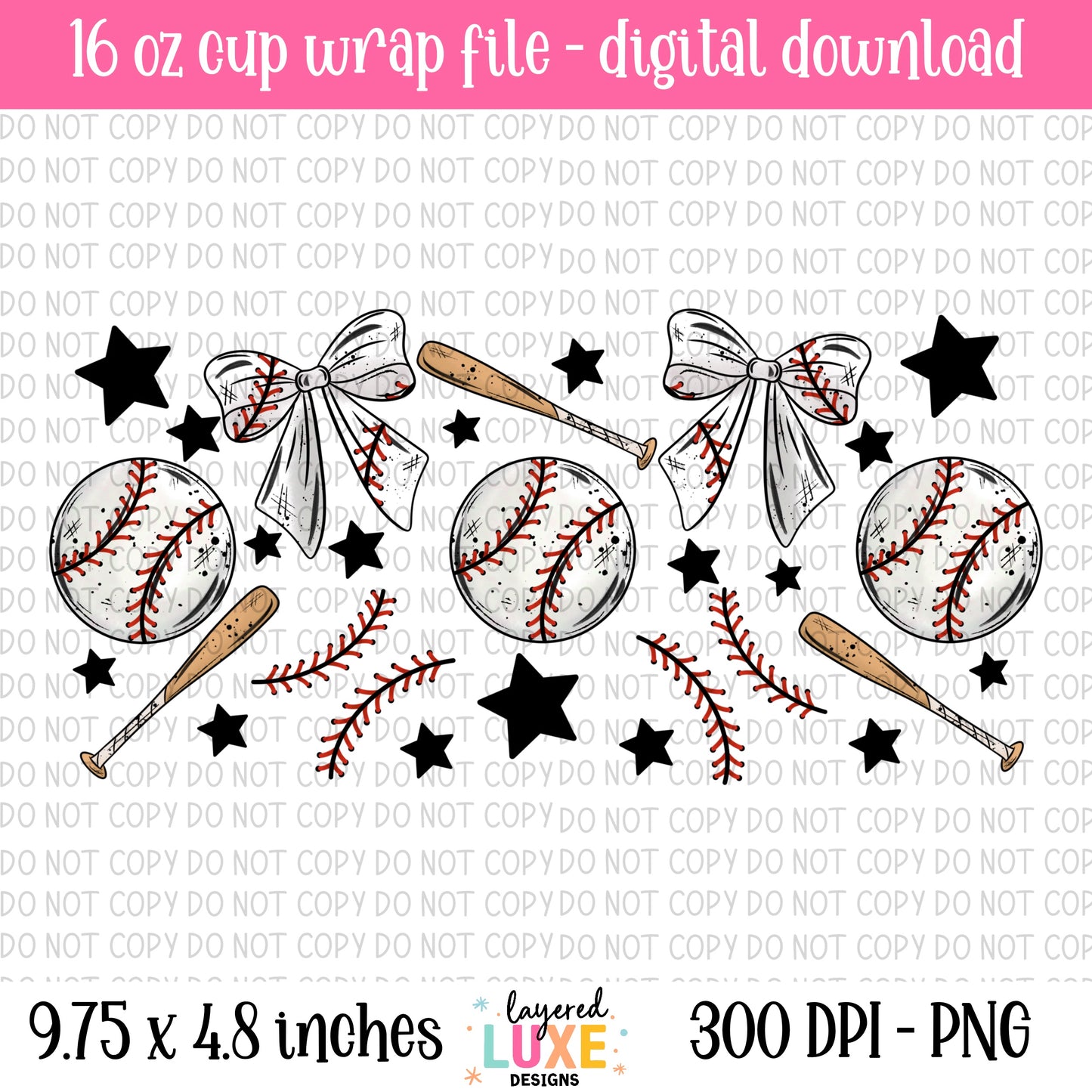 Baseball 16oz Cup Wrap