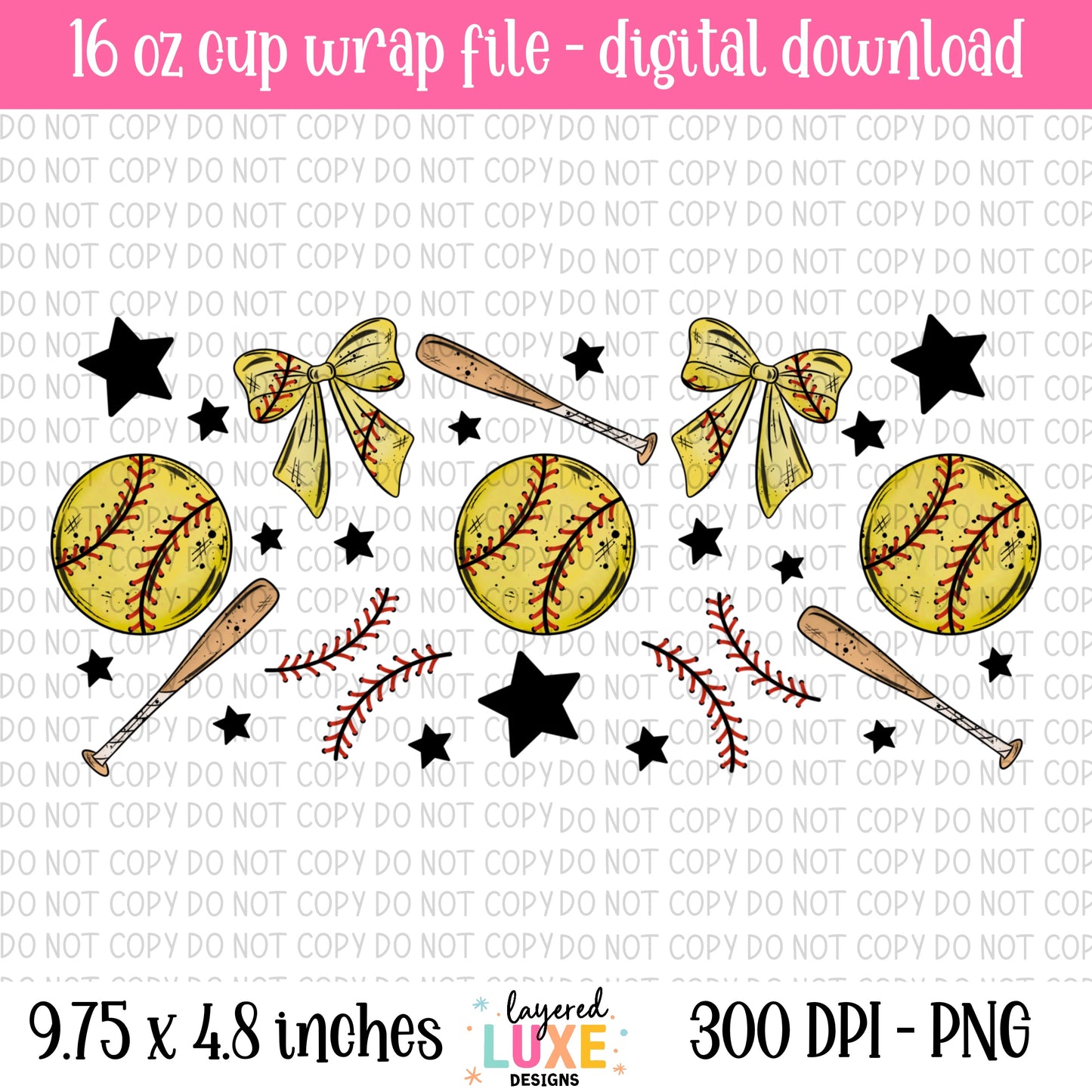 Softball 16oz Cup Wrap