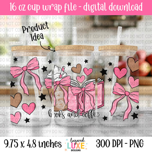 Books and Coffee 16oz Cup Wrap