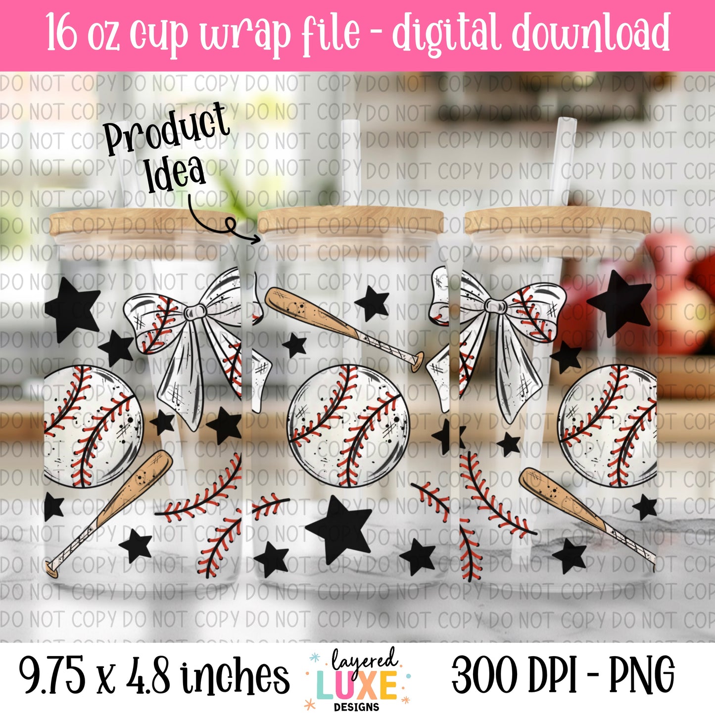 Baseball 16oz Cup Wrap