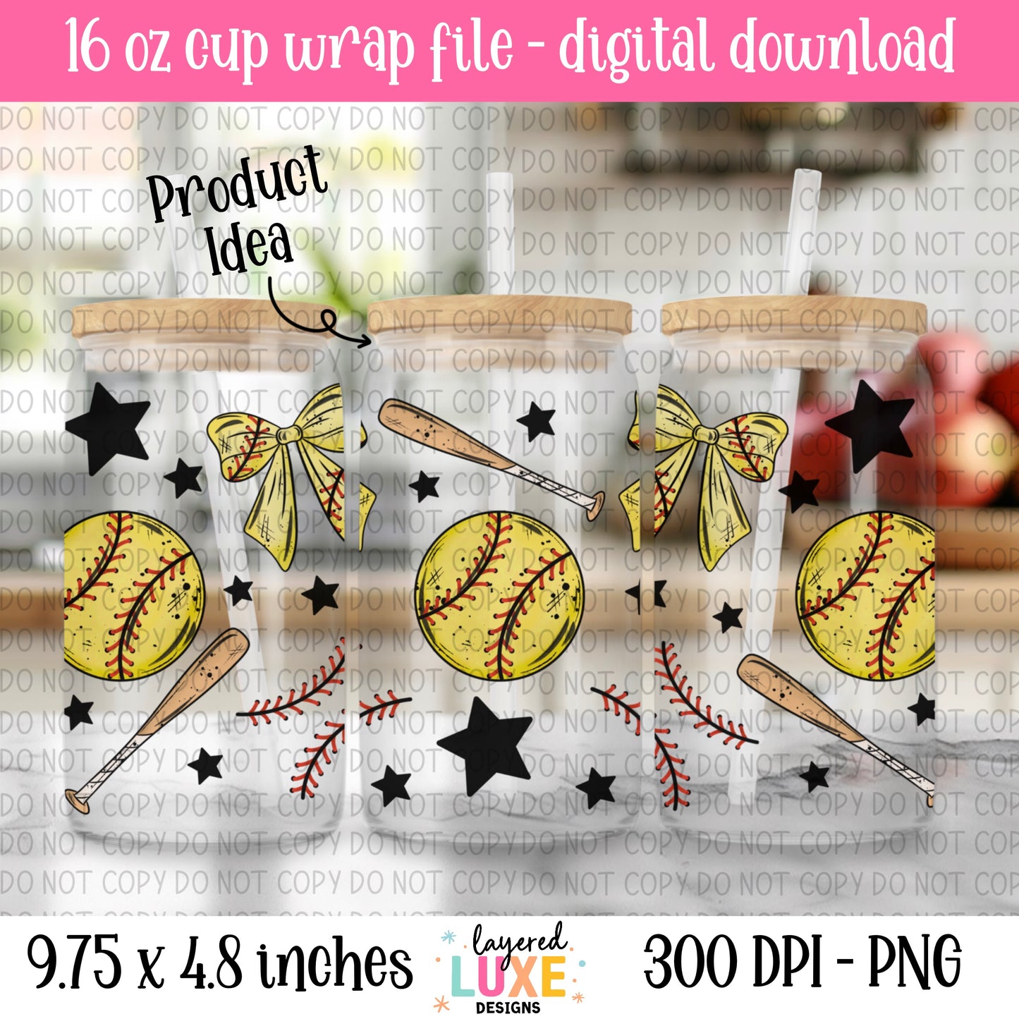 Softball 16oz Cup Wrap