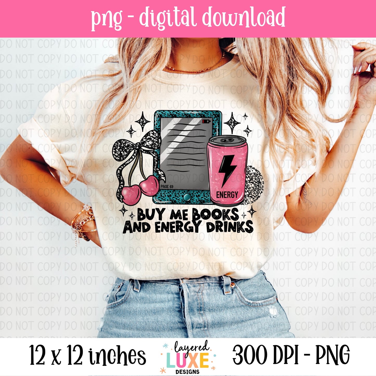 Buy Me Books and Energy Drinks PNG File