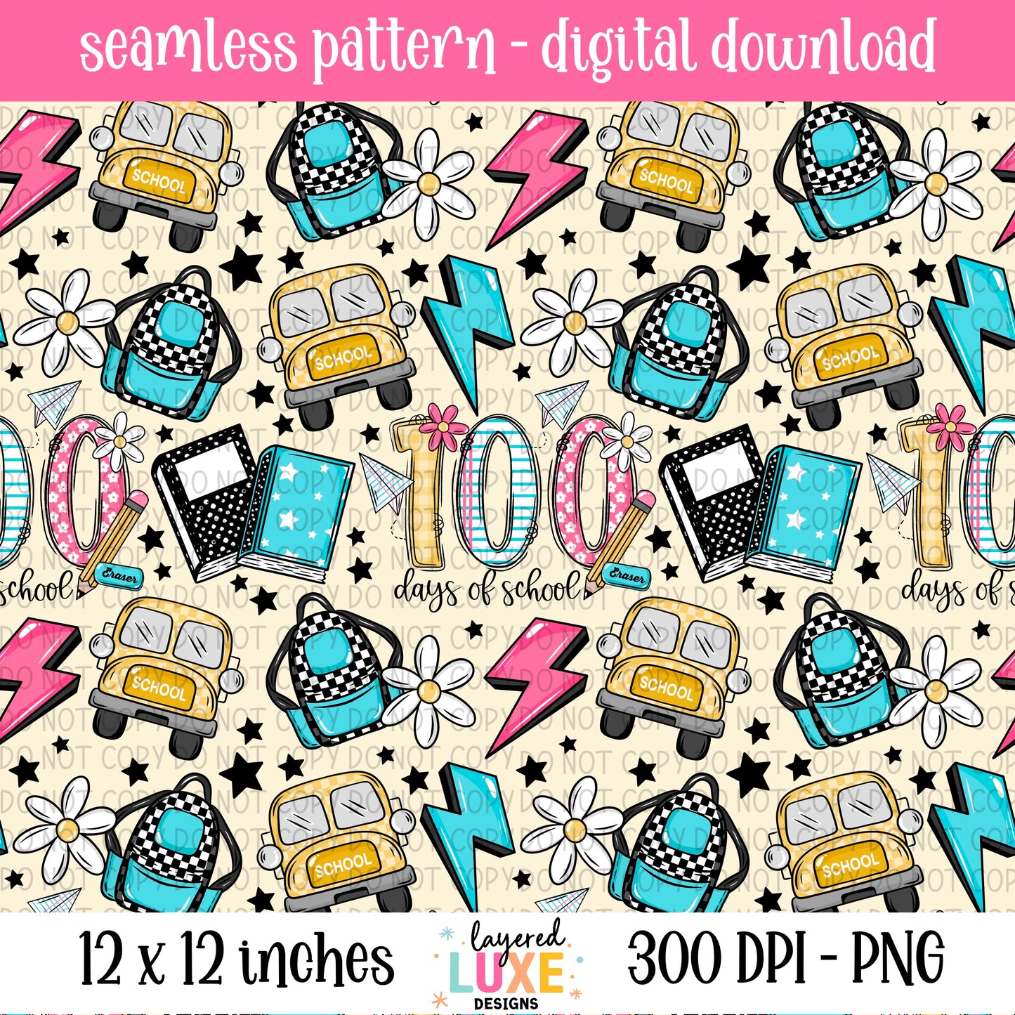 100 Days Of School Seamless Pattern