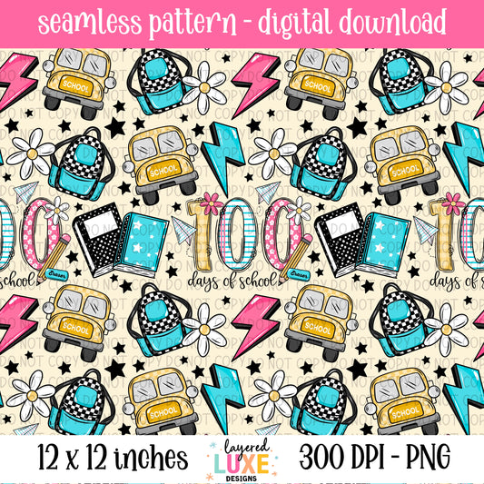 100 Days Of School Seamless Pattern