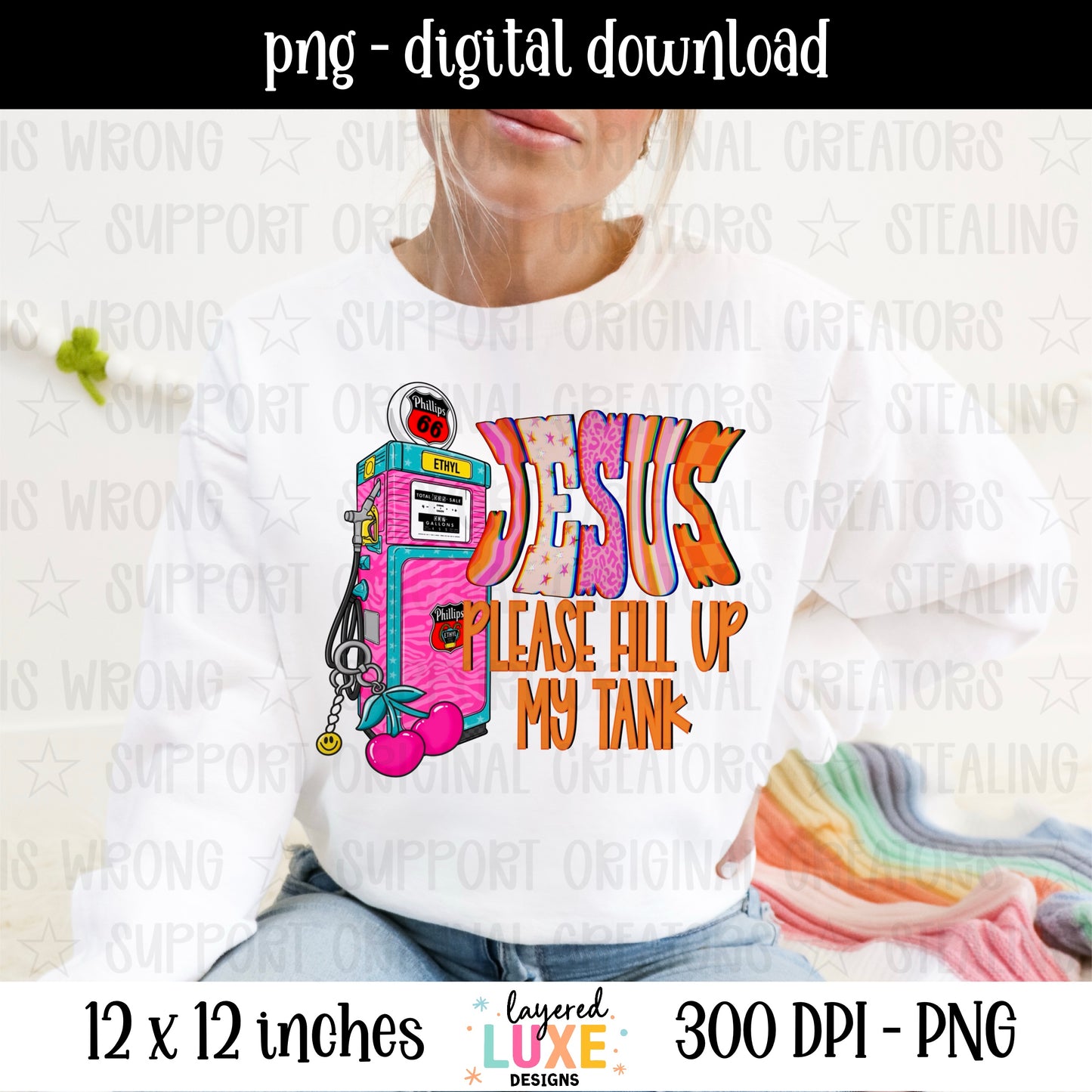 Jesus Please Fill Up My Tank PNG, Retro Christian Gas Pump PNG, Funny Faith PNG, Western Christian Shirt Design Digital Download