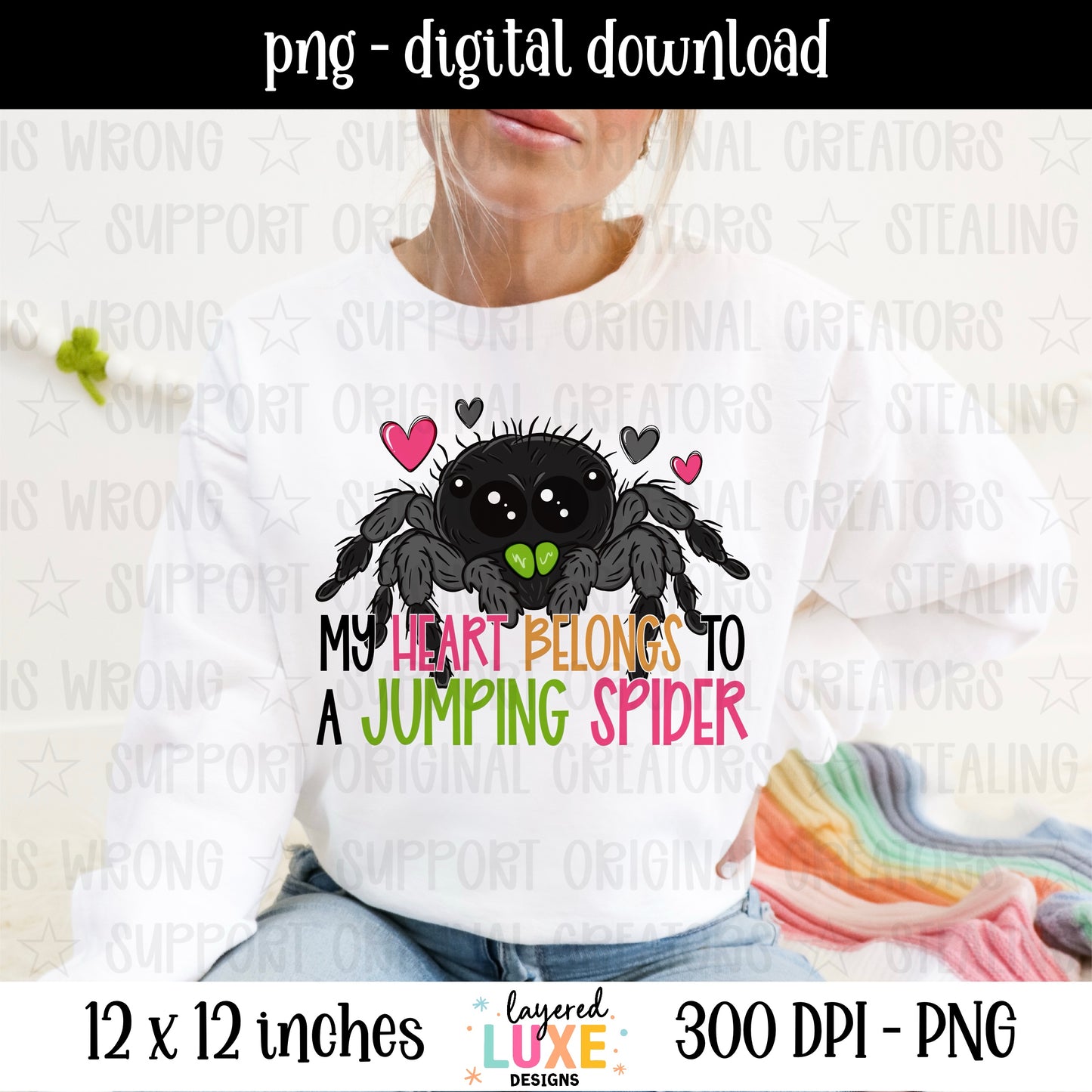 My Heart Belongs to a Jumping Spider PNG, Jumping Spider Shirt Design, Spider Lover PNG Digital Download, Cute Spider Sublimation Design