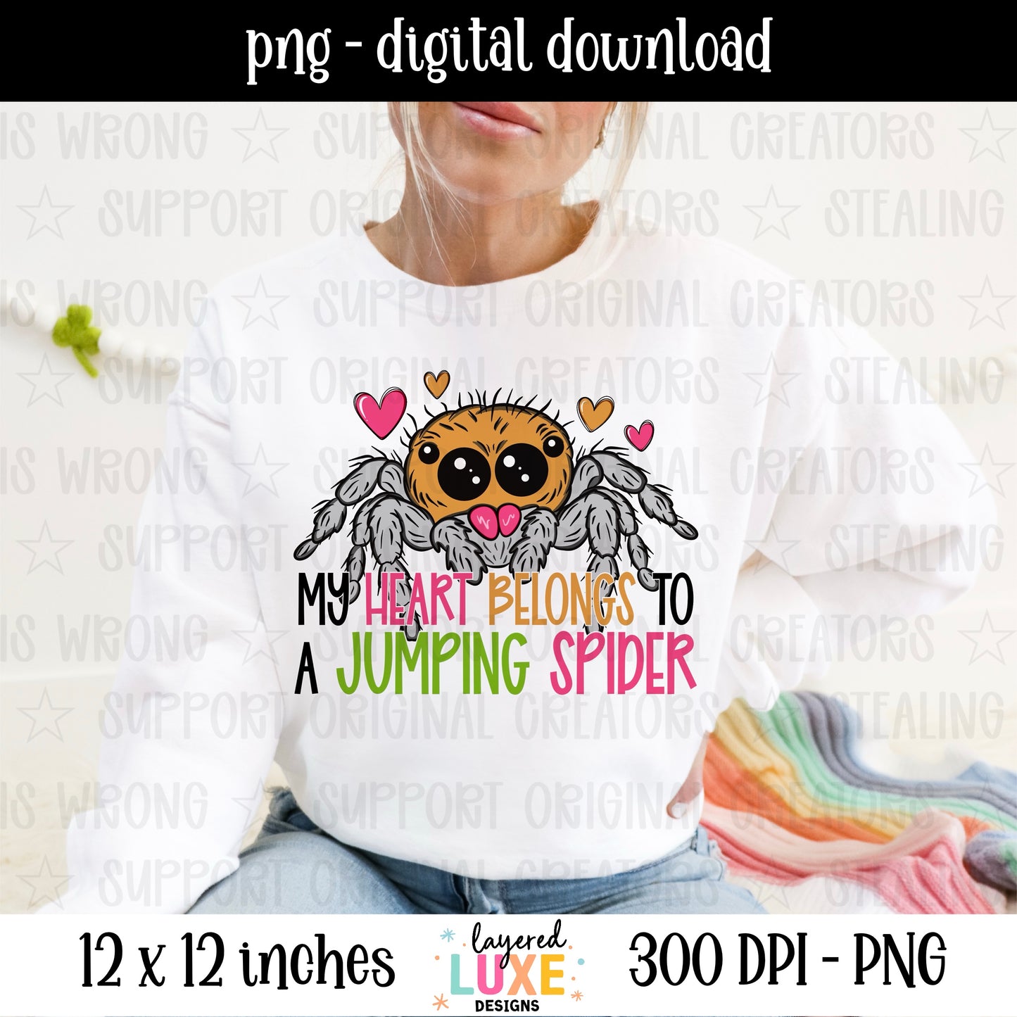 My Heart Belongs to a Jumping Spider PNG, Jumping Spider Shirt Design, Spider Lover PNG Digital Download, Cute Spider Sublimation Design