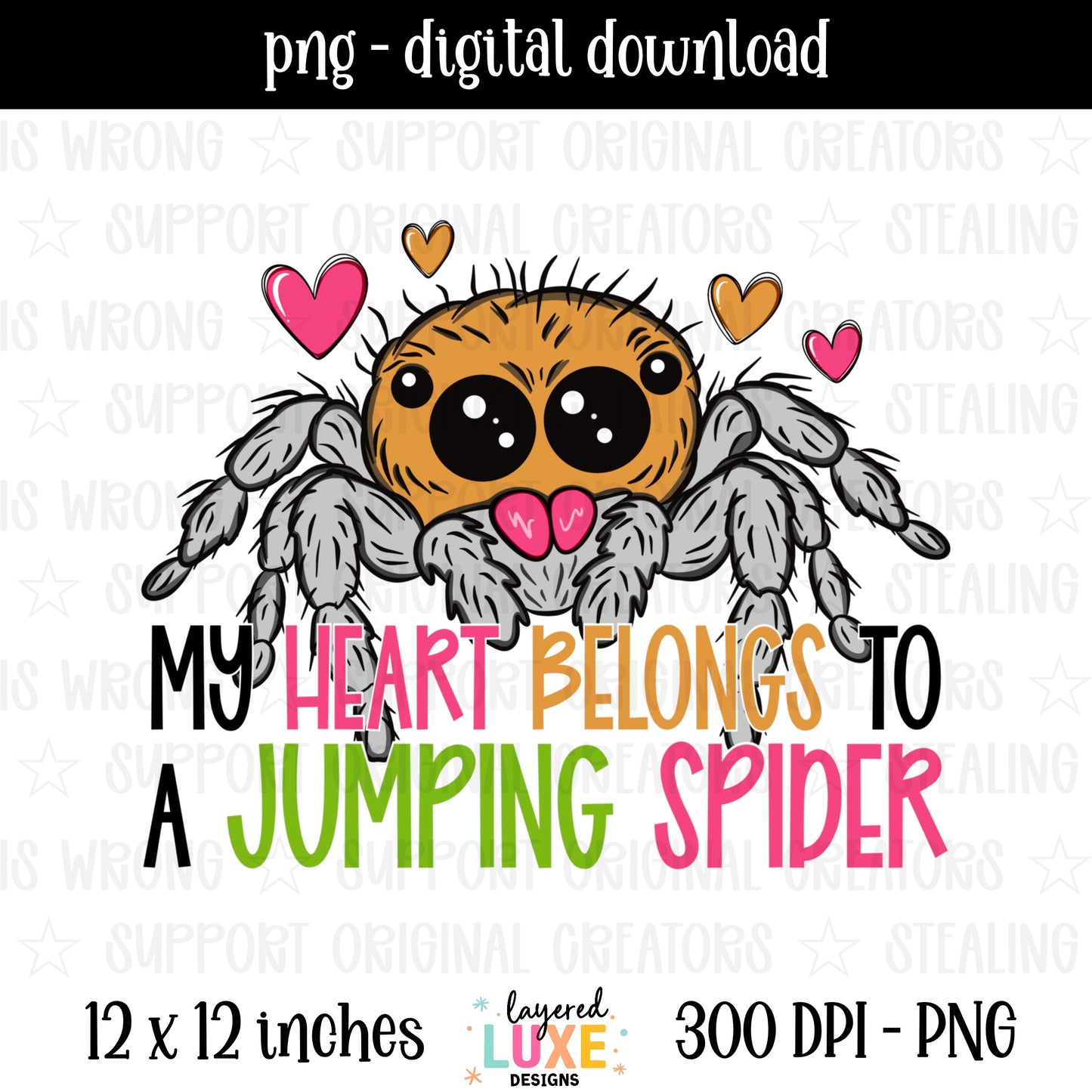My Heart Belongs to a Jumping Spider PNG, Jumping Spider Shirt Design, Spider Lover PNG Digital Download, Cute Spider Sublimation Design