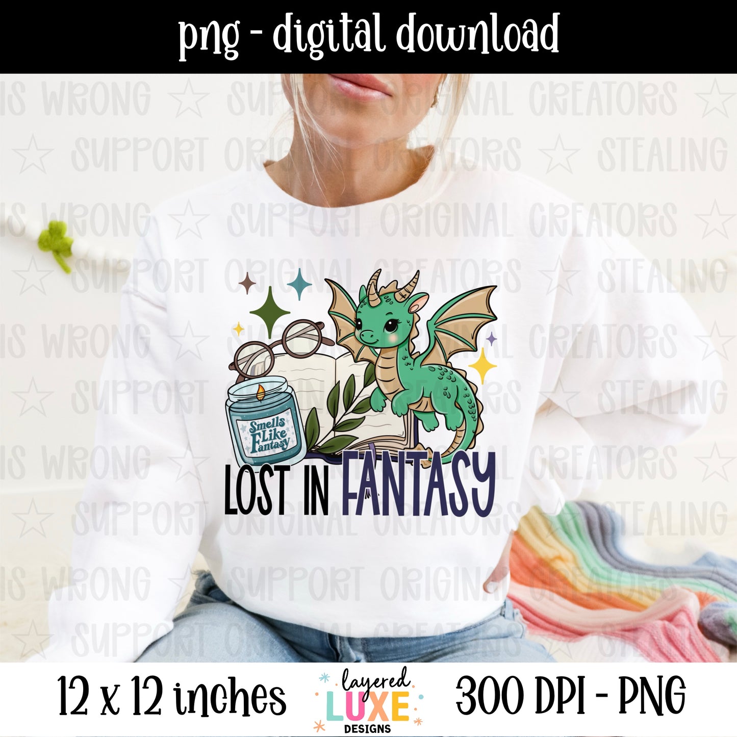 Lost in Fantasy PNG, Bookish Dragon Shirt Design, Romantasy Book Lover PNG Digital Download, Fantasy Reader Sublimation Design
