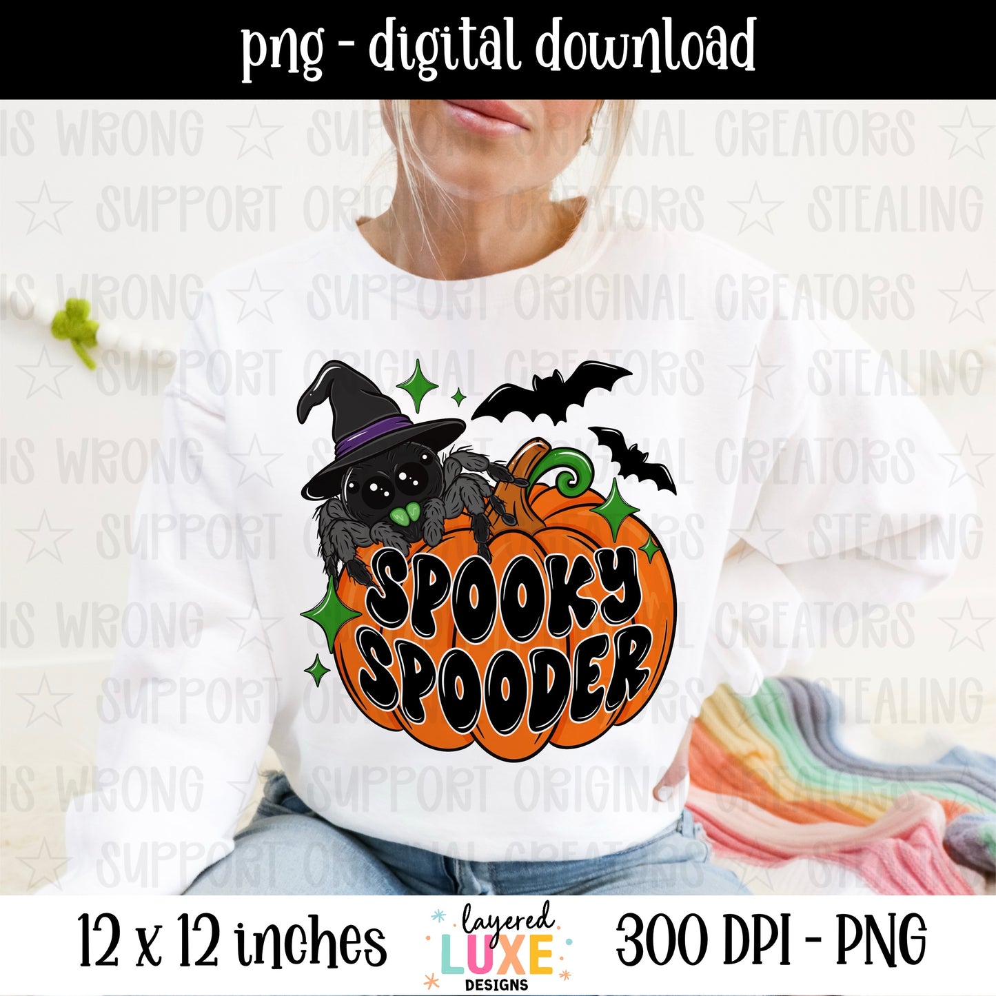 Spooky Spooder PNG, Halloween Jumping Spider Shirt Design, Cute Spider Witch Hat PNG Digital Download, Funny Halloween Sublimation Design