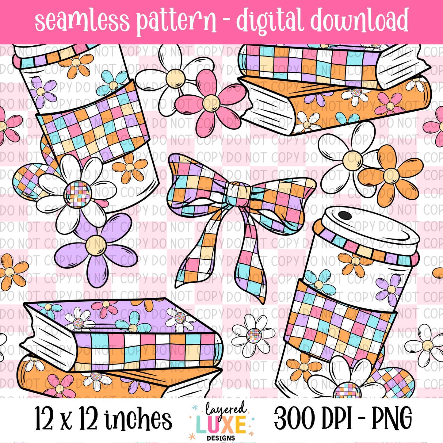 Book Girly Seamless File Digital Download
