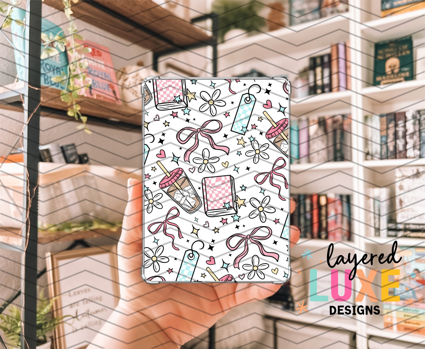 Checkered Books and Bows Kindle Insert