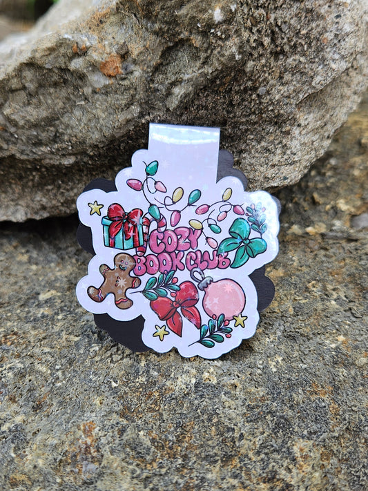 Cozy Book Club Christmas Magnetic Bookmark