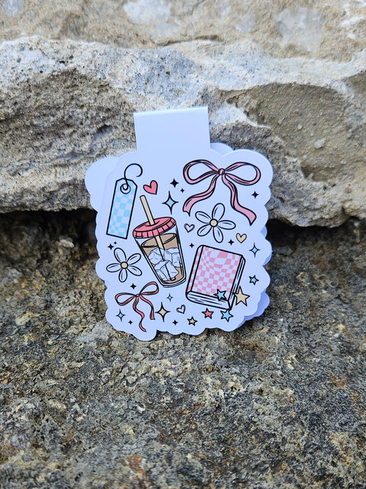 Checkered Books and Bows Magnetic Bookmark